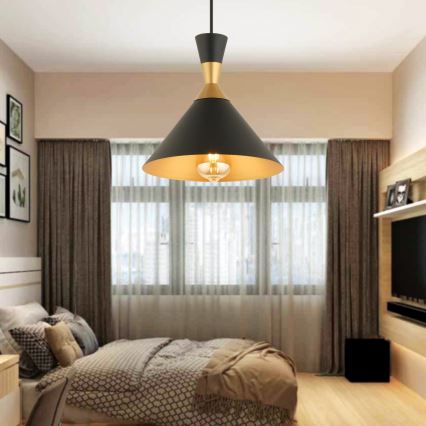Pendellampe på kabel MONZA 1xE27/40W/230V Ø 25 cm sort/guld