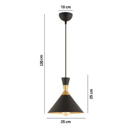 Pendellampe på kabel MONZA 1xE27/40W/230V Ø 25 cm sort/guld