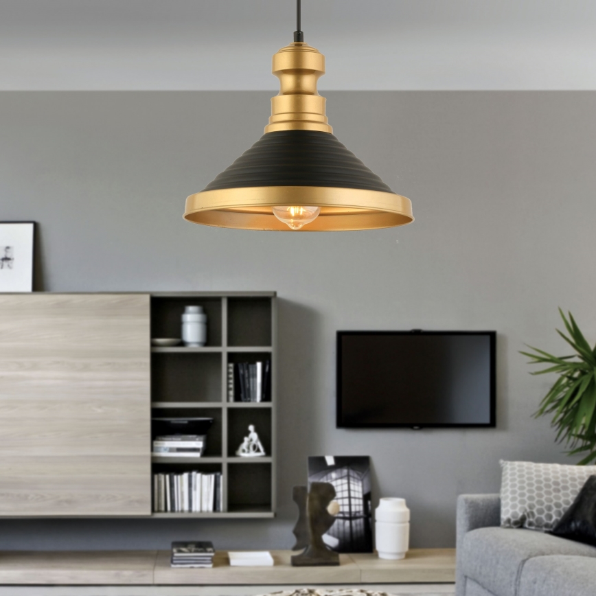 Pendellampe på kabel MONZA 1xE27/40W/230V Ø 30 cm sort/guld