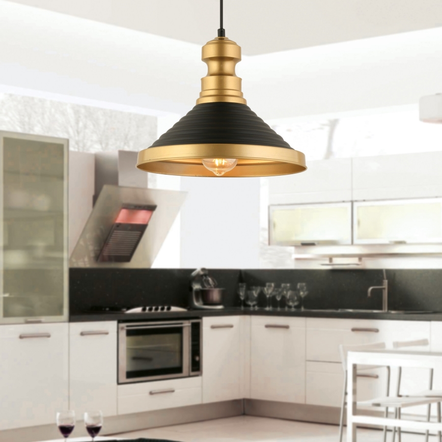 Pendellampe på kabel MONZA 1xE27/40W/230V Ø 30 cm sort/guld