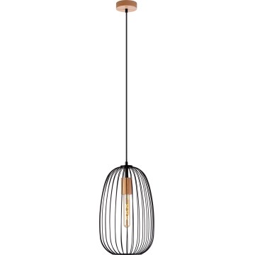 Pendellampe på kabel OVELLA 1xE27/15W/230V Ø 25 cm sort/fyrretræ