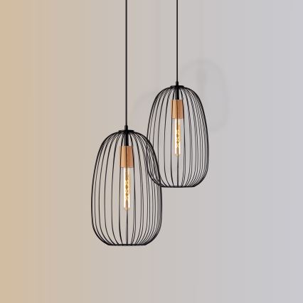 Pendellampe på kabel OVELLA 1xE27/15W/230V Ø 25 cm sort/fyrretræ