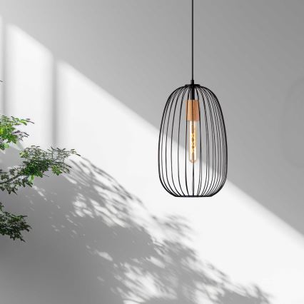 Pendellampe på kabel OVELLA 1xE27/15W/230V Ø 25 cm sort/fyrretræ