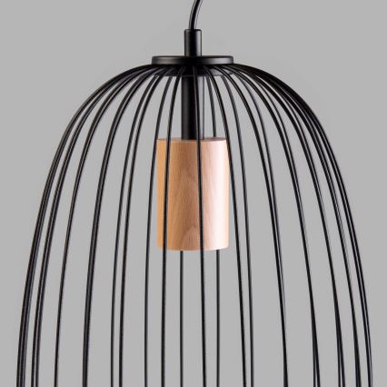 Pendellampe på kabel OVELLA 1xE27/15W/230V Ø 25 cm sort/fyrretræ