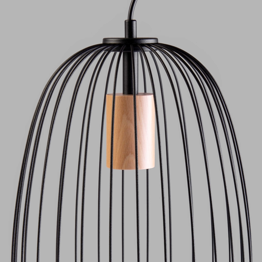 Pendellampe på kabel OVELLA 1xE27/15W/230V Ø 25 cm sort/fyrretræ