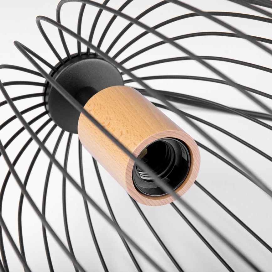 Pendellampe på kabel OVELLA 1xE27/15W/230V Ø 25 cm sort/fyrretræ