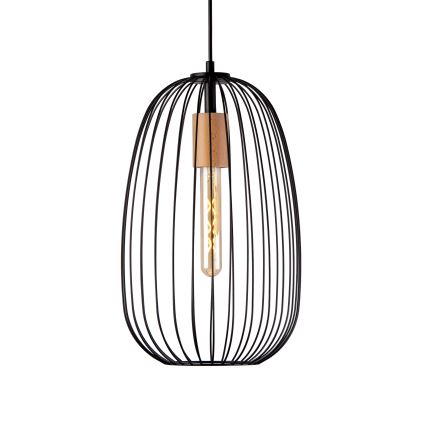 Pendellampe på kabel OVELLA 1xE27/15W/230V Ø 25 cm sort/fyrretræ