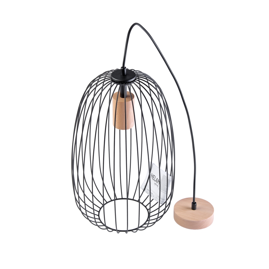 Pendellampe på kabel OVELLA 1xE27/15W/230V Ø 25 cm sort/fyrretræ