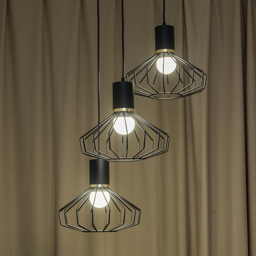 Pendellampe på kabel SOLANO 3xE27/15W/230V sort/guld