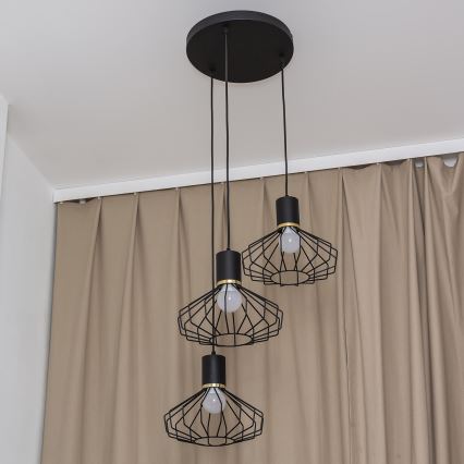 Pendellampe på kabel SOLANO 3xE27/15W/230V sort/guld