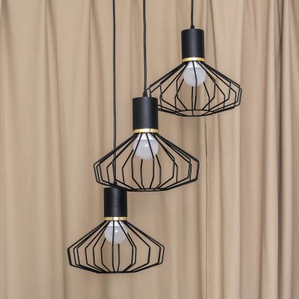Pendellampe på kabel SOLANO 3xE27/15W/230V sort/guld