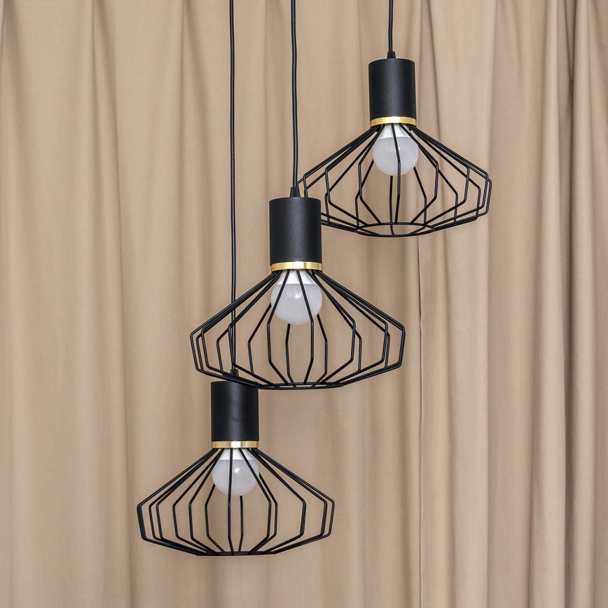 Pendellampe på kabel SOLANO 3xE27/15W/230V sort/guld