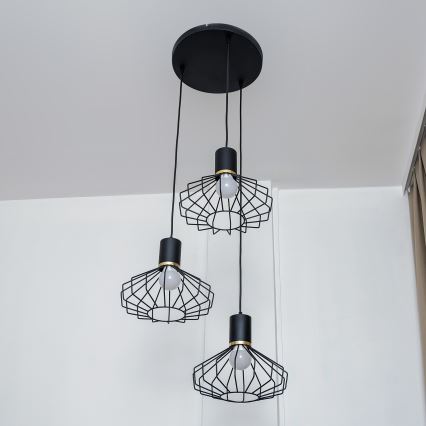 Pendellampe på kabel SOLANO 3xE27/15W/230V sort/guld