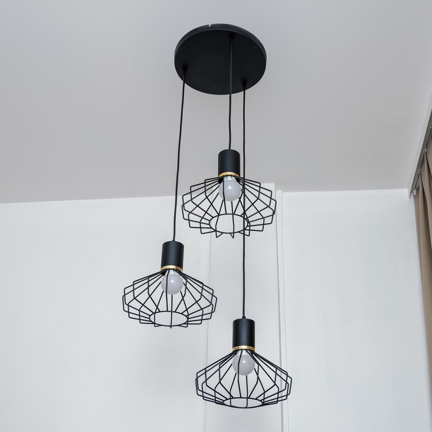 Pendellampe på kabel SOLANO 3xE27/15W/230V sort/guld