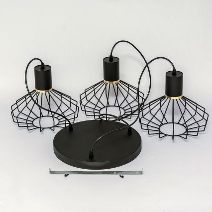 Pendellampe på kabel SOLANO 3xE27/15W/230V sort/guld