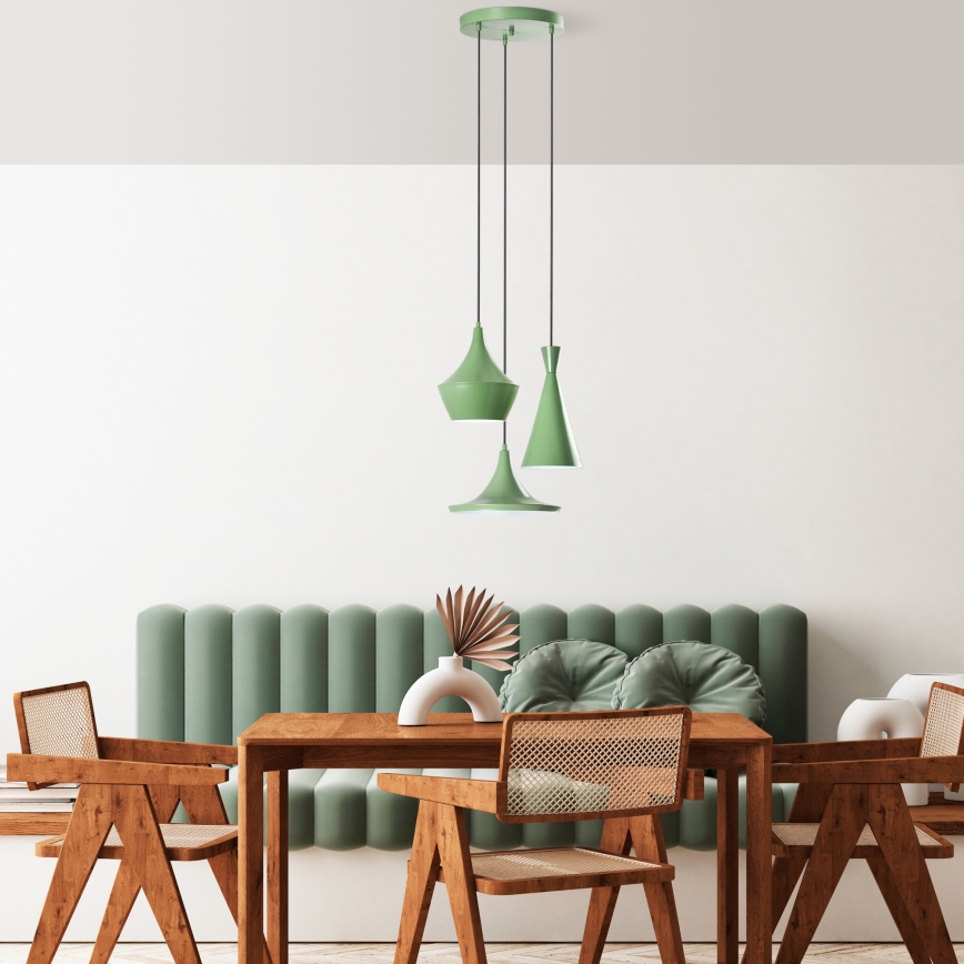 Pendellampe på kabel TOM 3xE27/40W/230V grøn