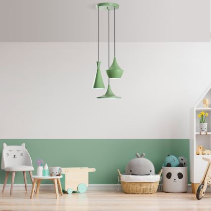 Pendellampe på kabel TOM 3xE27/40W/230V grøn