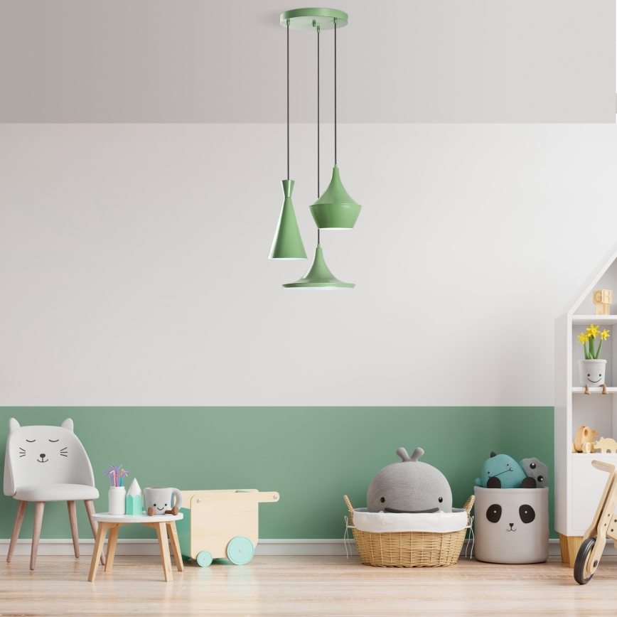 Pendellampe på kabel TOM 3xE27/40W/230V grøn