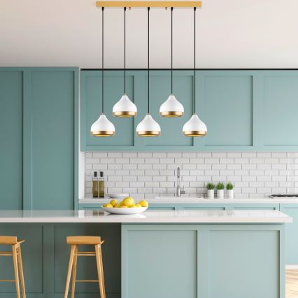 Pendellampe på kabel YILDO 5xE27/40W/230V hvid/guld