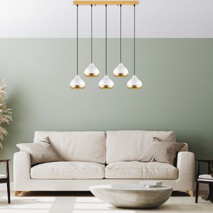 Pendellampe på kabel YILDO 5xE27/40W/230V hvid/guld
