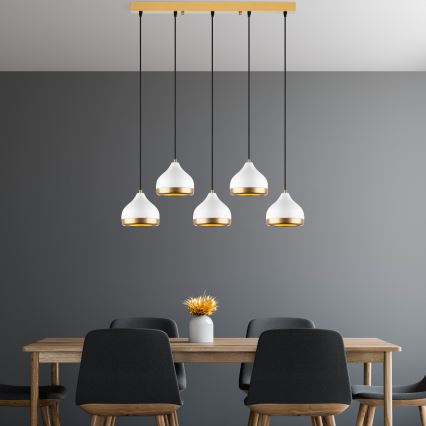 Pendellampe på kabel YILDO 5xE27/40W/230V hvid/guld