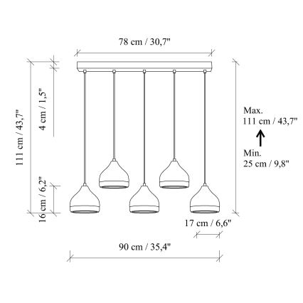 Pendellampe på kabel YILDO 5xE27/40W/230V hvid/guld