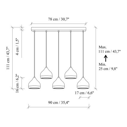Pendellampe på kabel YILDO 5xE27/40W/230V sort/guld