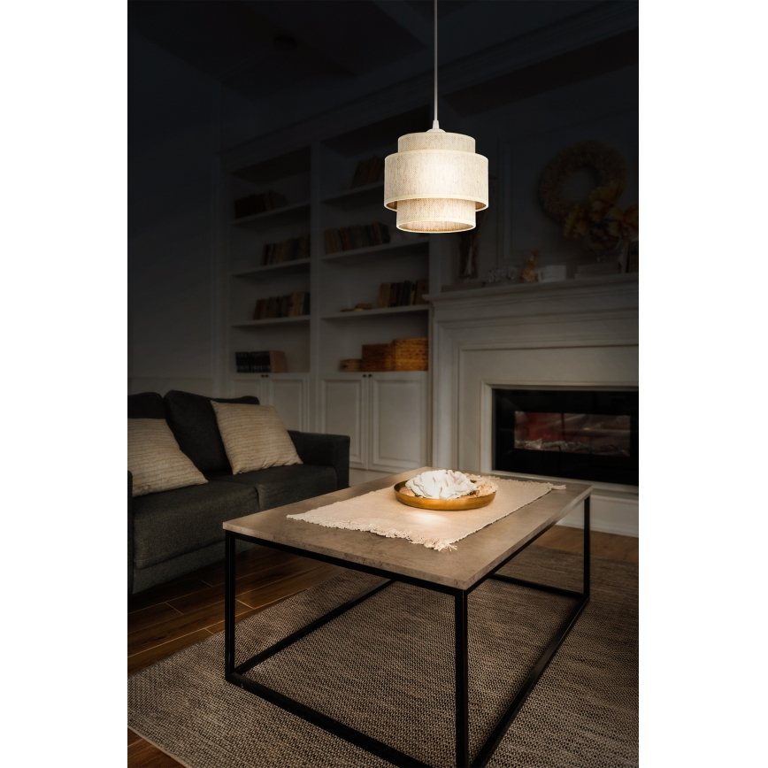 Pendellampe på ledning BOHO 1xE27/60W/230V Ø 20 cm hvid