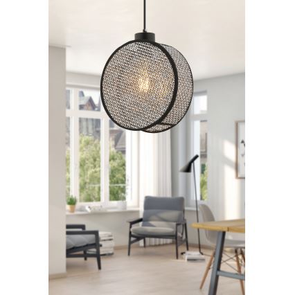 Pendellampe på ledning DRUM 1xE27/60W/230V grå/sort