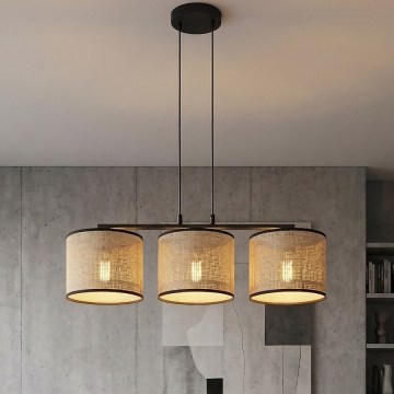 Pendellampe på ledning ECO 3xE27/15W/230V beige/rattan