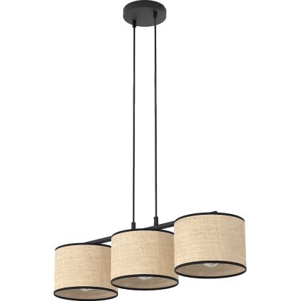 Pendellampe på ledning ECO 3xE27/15W/230V beige/rattan