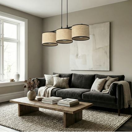 Pendellampe på ledning ECO 3xE27/15W/230V beige/rattan