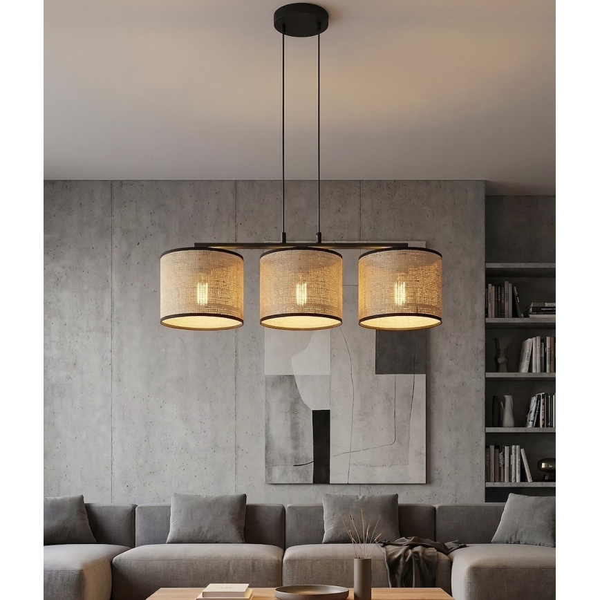Pendellampe på ledning ECO 3xE27/15W/230V beige/rattan