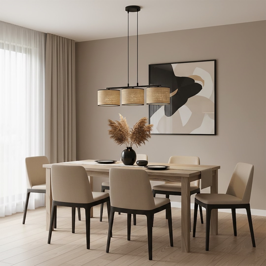 Pendellampe på ledning ECO 3xE27/15W/230V beige/rattan