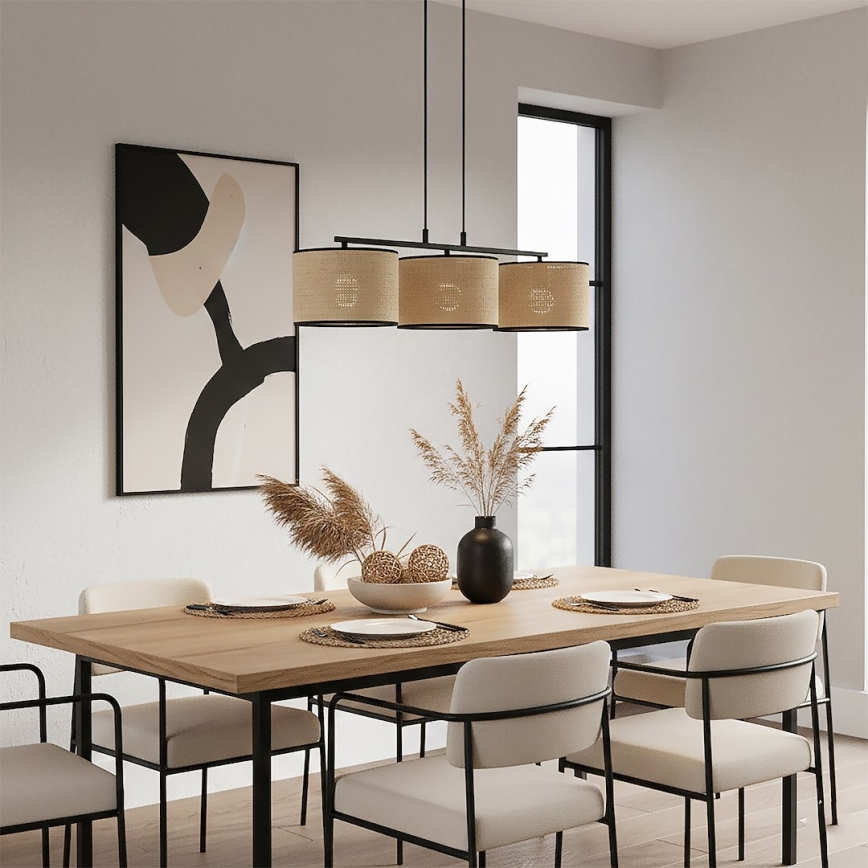 Pendellampe på ledning ECO 3xE27/15W/230V beige/rattan