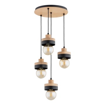 Pendellampe på ledning LARSO 4xE27/15W/230V sort/beige