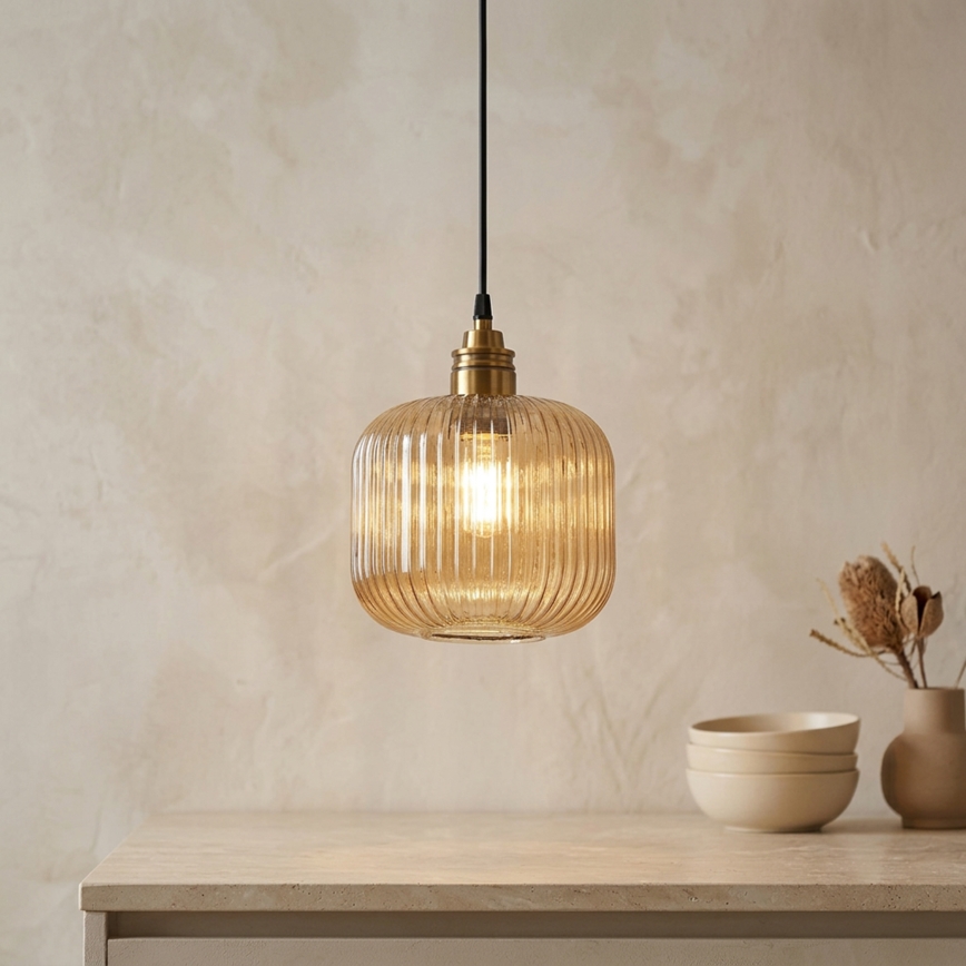 Pendellampe på ledning MILOU 1xE27/15W/230V guld/røget beige