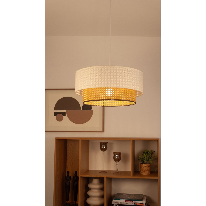Pendellampe på ledning NATIA 1xE27/60W/230V Ø 45 cm hvid/brun