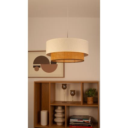 Pendellampe på ledning NATIA 1xE27/60W/230V Ø 45 cm hvid/brun