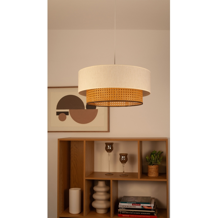 Pendellampe på ledning NATIA 1xE27/60W/230V Ø 45 cm hvid/brun