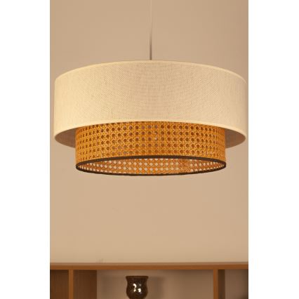 Pendellampe på ledning NATIA 1xE27/60W/230V Ø 45 cm hvid/brun