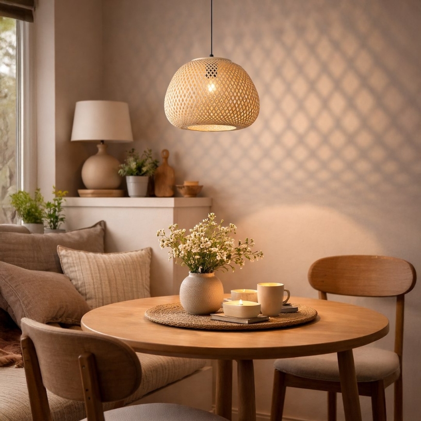 Pendellampe på ledning PETRA 1xE27/15W/230V Ø 35 cm bambus
