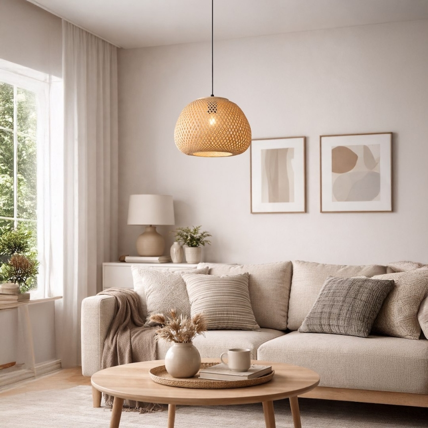 Pendellampe på ledning PETRA 1xE27/15W/230V Ø 35 cm bambus