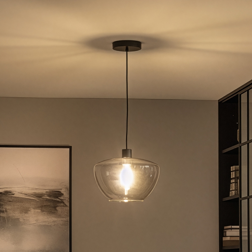 Pendellampe på ledning SEVENTIES E27/40W/230V røgfarvet/grå