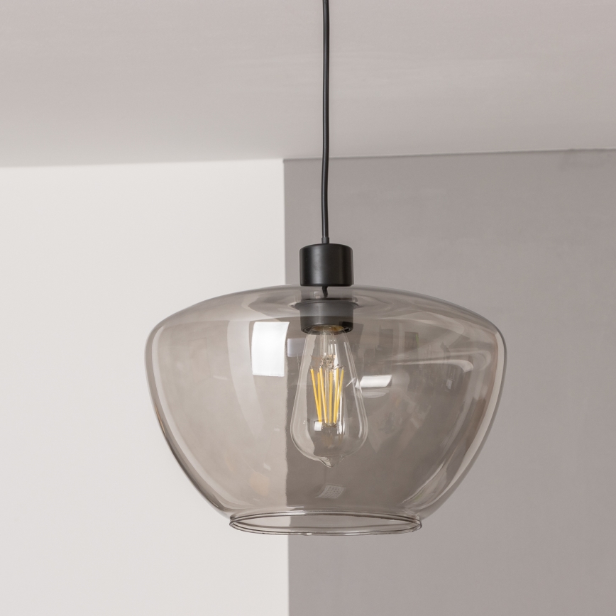 Pendellampe på ledning SEVENTIES E27/40W/230V røgfarvet/grå