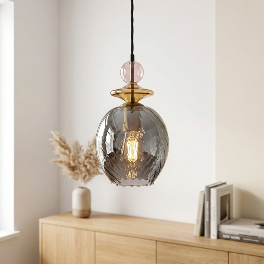 Pendellampe på ledning VELLO 1xE27/15W/230V sort/røgfarvet rosa/beige/sort
