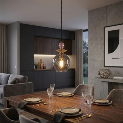 Pendellampe på ledning VELLO 1xE27/15W/230V sort/røgfarvet rosa/beige/sort