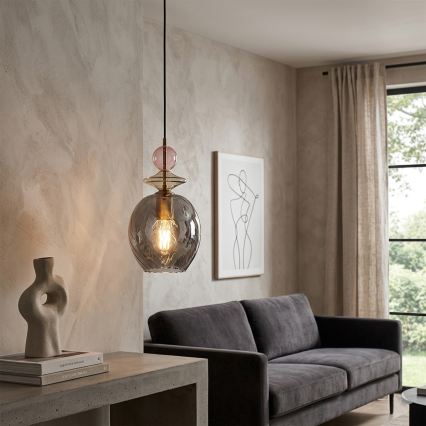 Pendellampe på ledning VELLO 1xE27/15W/230V sort/røgfarvet rosa/beige/sort