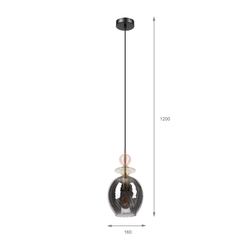 Pendellampe på ledning VELLO 1xE27/15W/230V sort/røgfarvet rosa/beige/sort