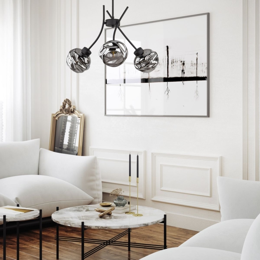 Pendellampe på ledning ZULIA 3xE27/15W/230V sort/røget sort